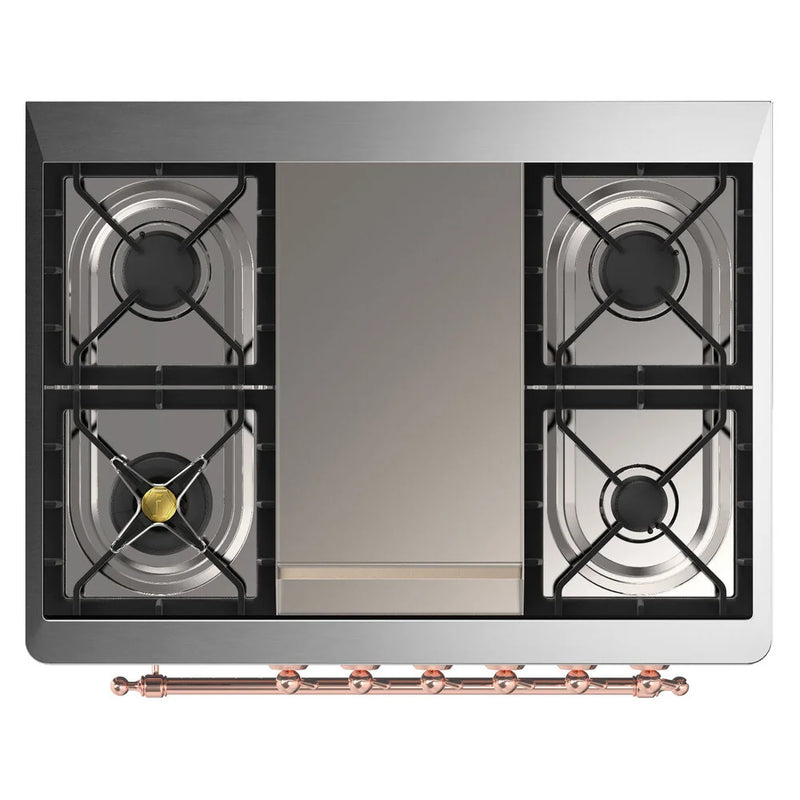 ILVE Majestic II 36" Dual Fuel Freestanding Range in White with Copper Trim, UM09FDNS3WHPLP