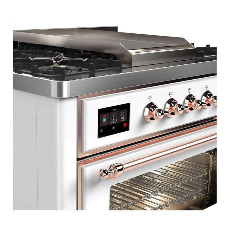ILVE Majestic II 36" Dual Fuel Freestanding Range in White with Copper Trim, UM09FDNS3WHP