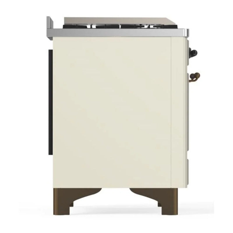 ILVE Majestic II 36" Dual Fuel Freestanding Range in Antique White with Burnished Trim, UM09FDQNS3AWBLP