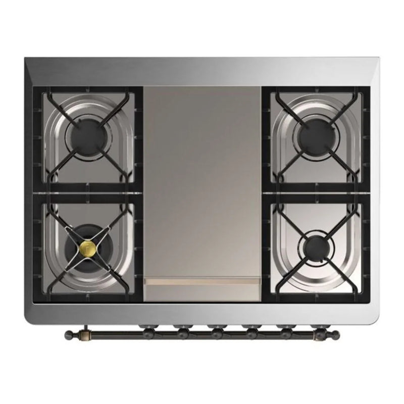 ILVE Majestic II 36" Dual Fuel Freestanding Range in Antique White with Burnished Trim, UM09FDQNS3AWBLP