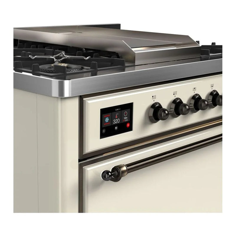 ILVE Majestic II 36" Dual Fuel Freestanding Range in Antique White with Burnished Trim, UM09FDQNS3AWB