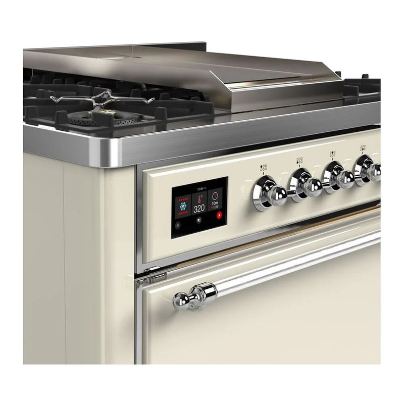ILVE Majestic II 36" Dual Fuel Freestanding Range in Antique White with Chrome Trim, UM09FDQNS3AWCLP