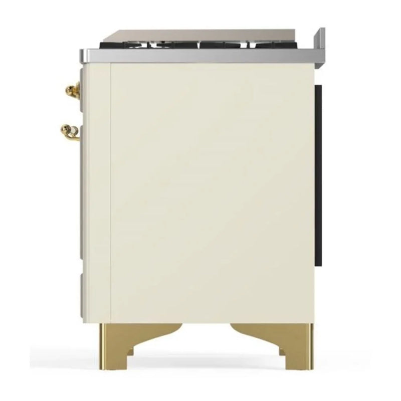 ILVE Majestic II 36" Dual Fuel Freestanding Range in Antique White with Brass Trim, UM09FDQNS3AWGLP