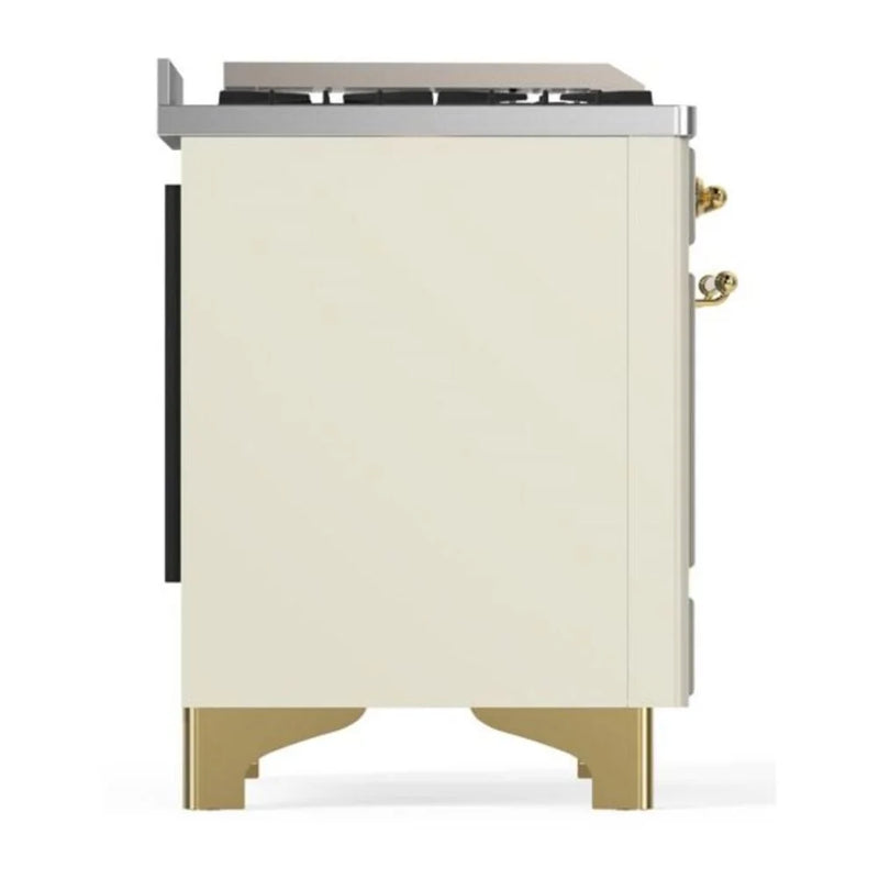 ILVE Majestic II 36" Dual Fuel Freestanding Range in Antique White with Brass Trim, UM09FDQNS3AWGLP