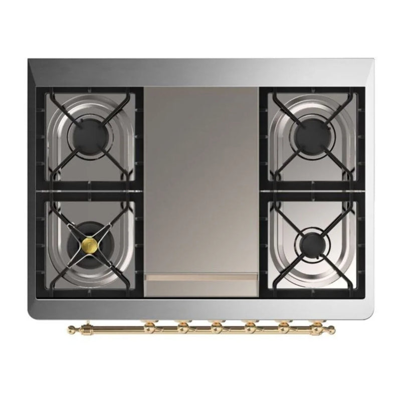 ILVE Majestic II 36" Dual Fuel Freestanding Range in Antique White with Brass Trim, UM09FDQNS3AWGLP
