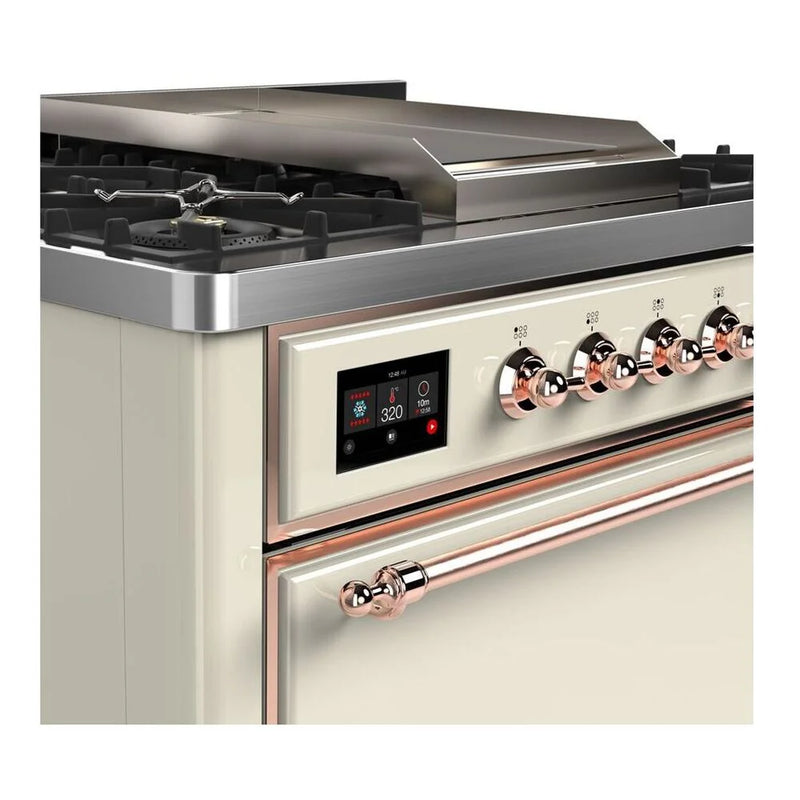 ILVE Majestic II 36" Dual Fuel Freestanding Range in Antique White with Copper Trim, UM09FDQNS3AWPLP