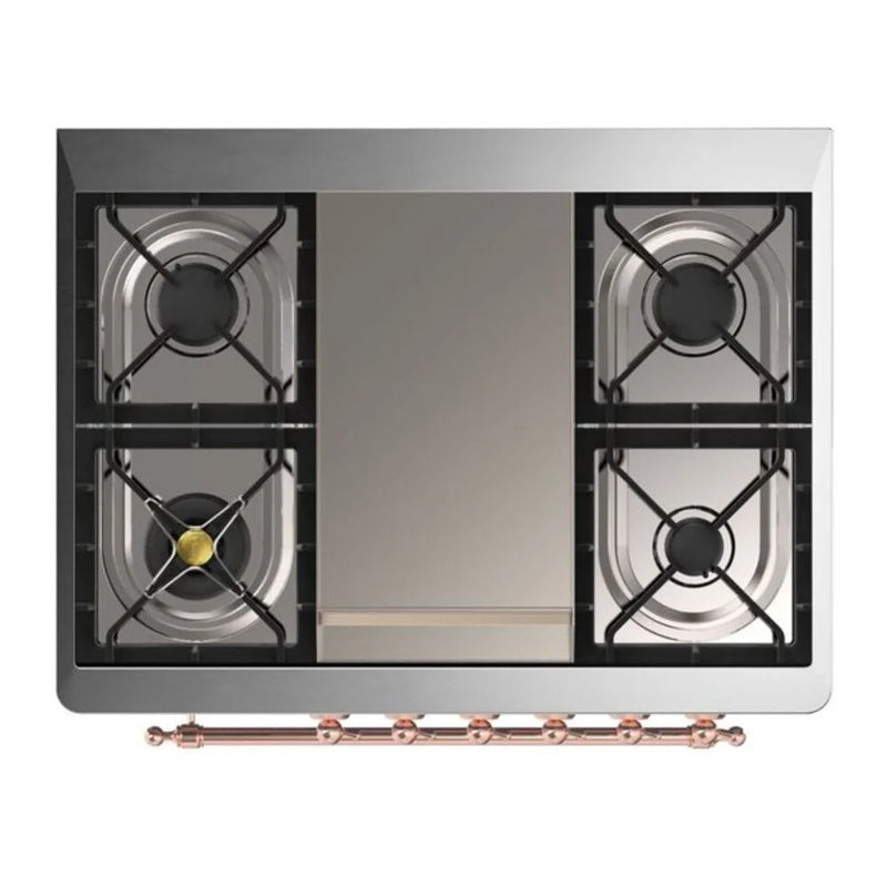 ILVE Majestic II 36" Dual Fuel Freestanding Range in Antique White with Copper Trim, UM09FDQNS3AWP