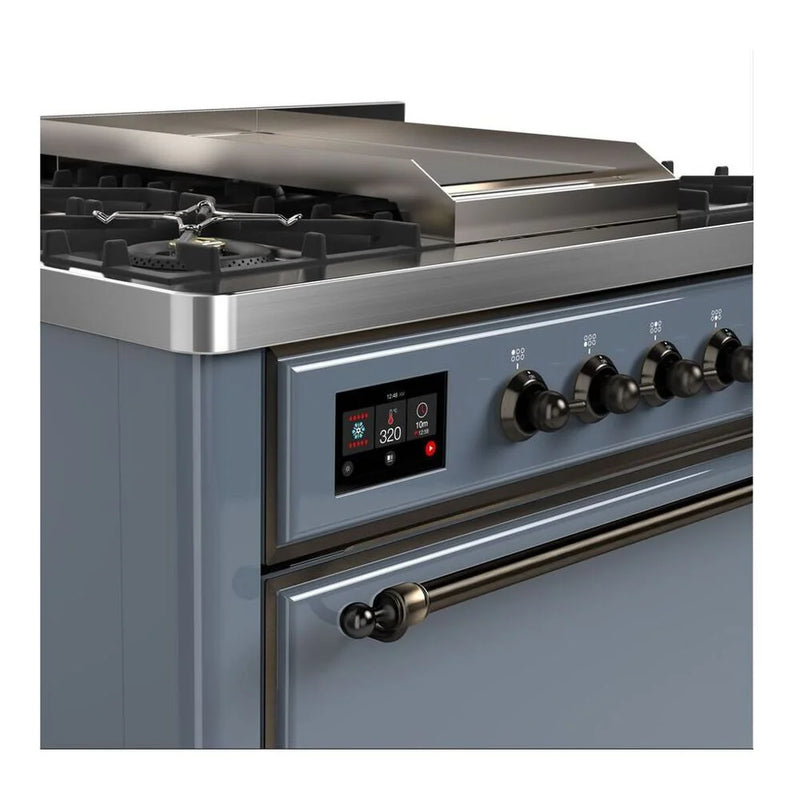 ILVE Majestic II 36" Dual Fuel Freestanding Range in Blue Grey with Burnished Trim, UM09FDQNS3BGBLP