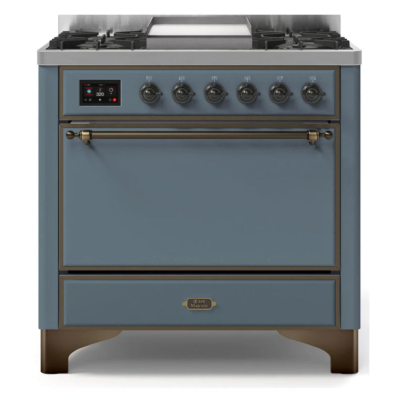 ILVE Majestic II 36" Dual Fuel Freestanding Range in Blue Grey with Burnished Trim, UM09FDQNS3BGB