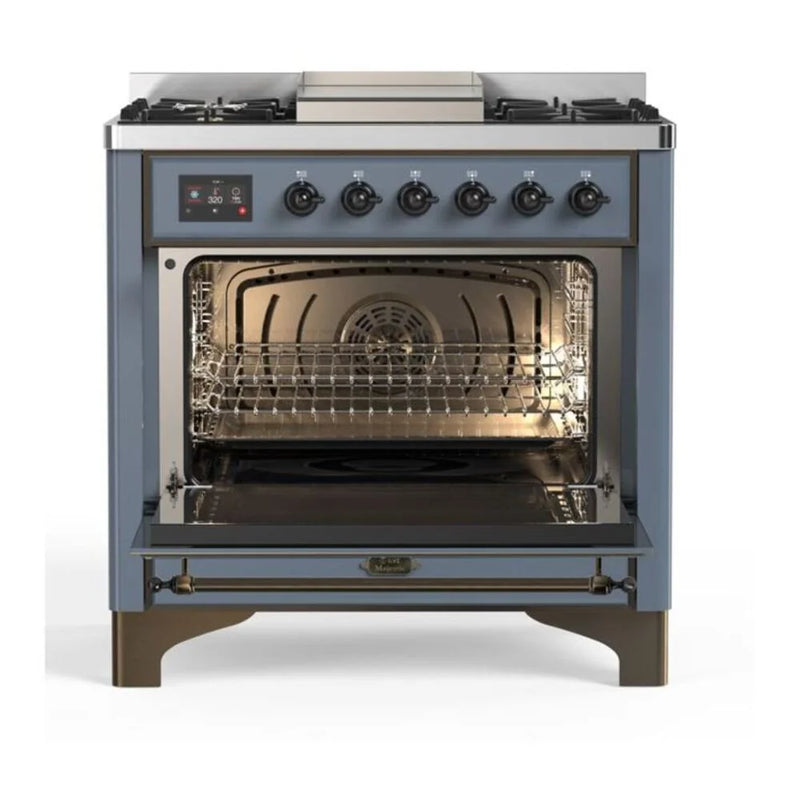 ILVE Majestic II 36" Dual Fuel Freestanding Range in Blue Grey with Burnished Trim, UM09FDQNS3BGB