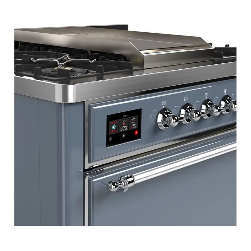 ILVE Majestic II 36" Dual Fuel Freestanding Range in Blue Grey with Chrome Trim, UM09FDQNS3BGCLP