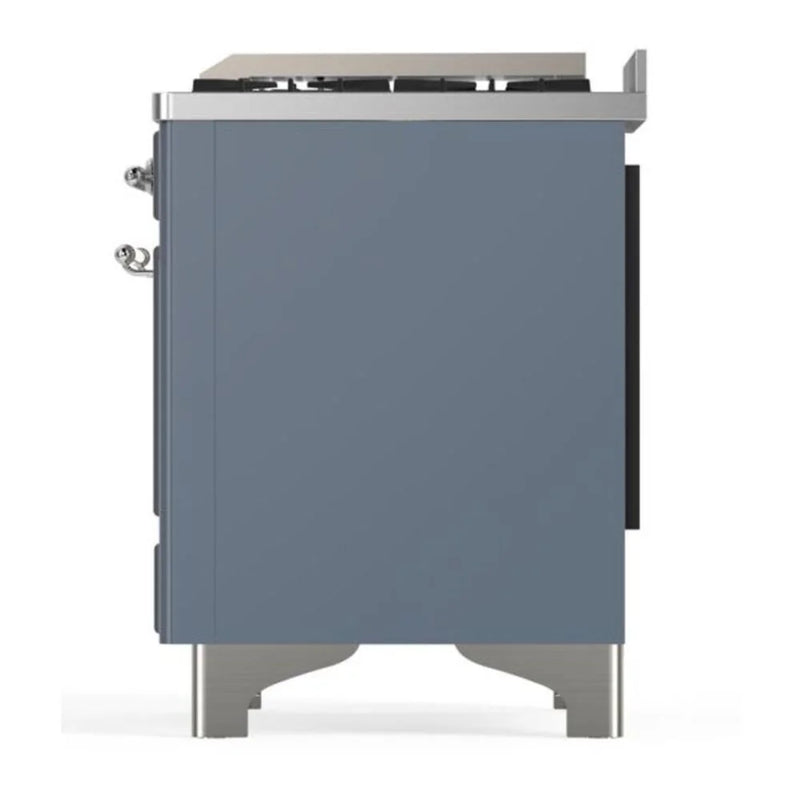 ILVE Majestic II 36" Dual Fuel Freestanding Range in Blue Grey with Chrome Trim, UM09FDQNS3BGCLP