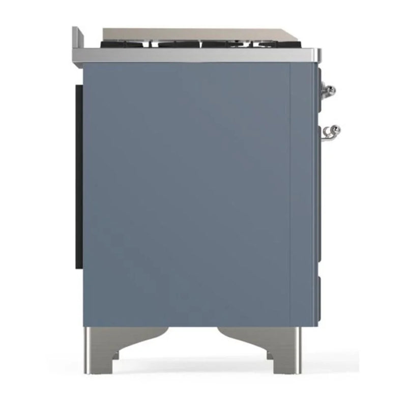 ILVE Majestic II 36" Dual Fuel Freestanding Range in Blue Grey with Chrome Trim, UM09FDQNS3BGCLP