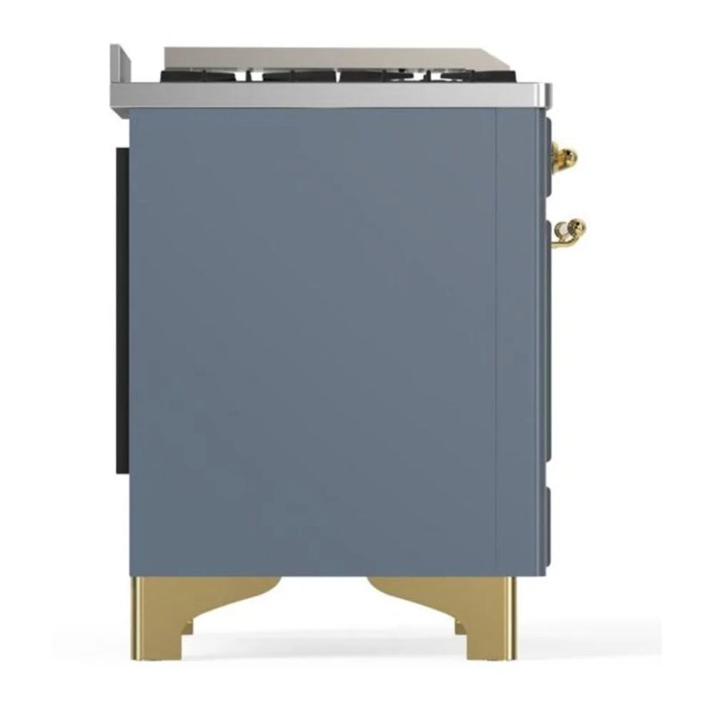 ILVE Majestic II 36" Dual Fuel Freestanding Range in Blue Grey with Brass Trim, UM09FDQNS3BGG