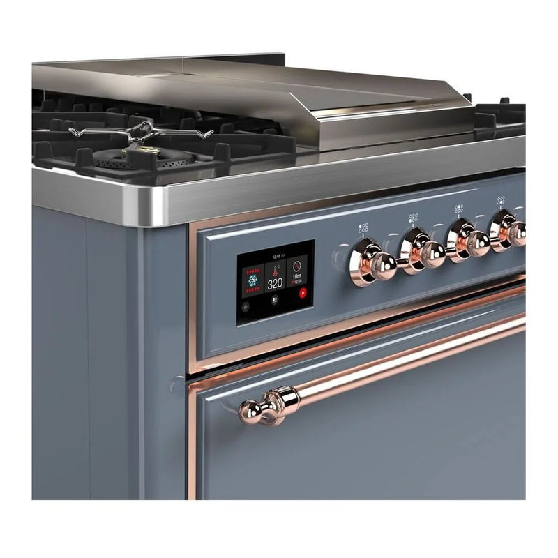 ILVE Majestic II 36" Dual Fuel Freestanding Range in Blue Grey with Copper Trim, UM09FDQNS3BGPLP