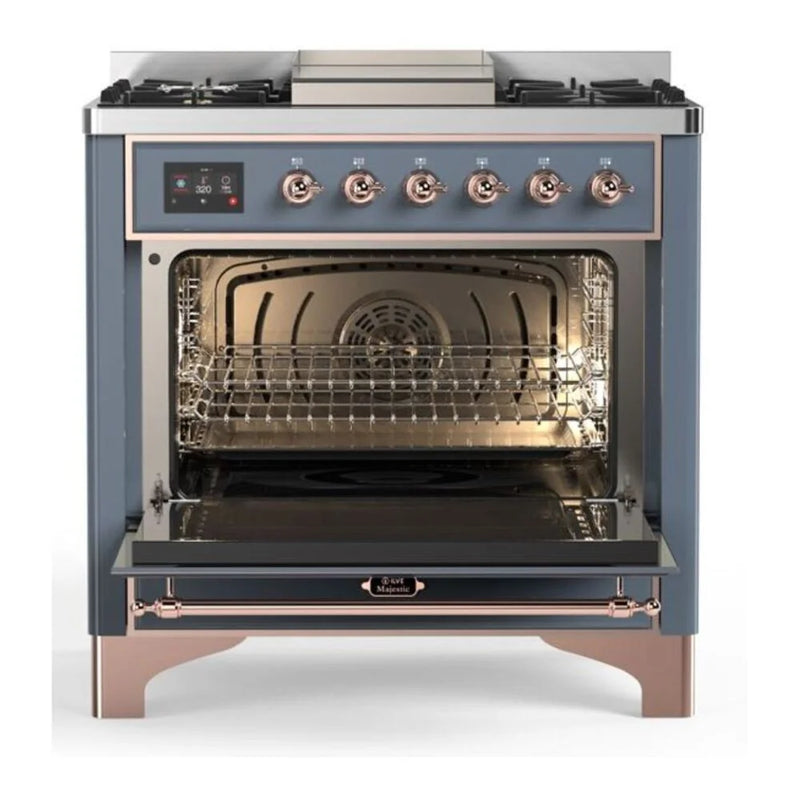 ILVE Majestic II 36" Dual Fuel Freestanding Range in Blue Grey with Copper Trim, UM09FDQNS3BGP