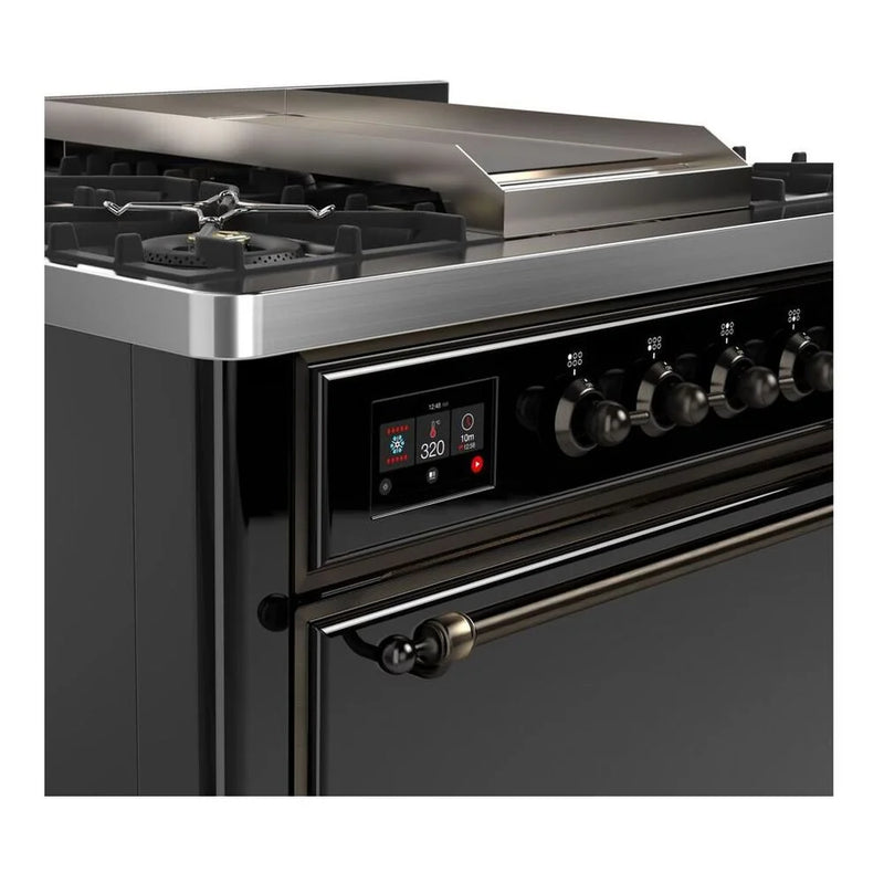 ILVE Majestic II 36" Dual Fuel Freestanding Range in Glossy Black with Burnished Trim, UM09FDQNS3BKBLP