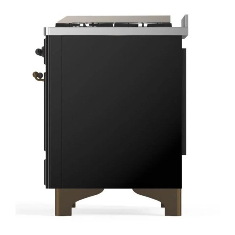 ILVE Majestic II 36" Dual Fuel Freestanding Range in Glossy Black with Burnished Trim, UM09FDQNS3BKB