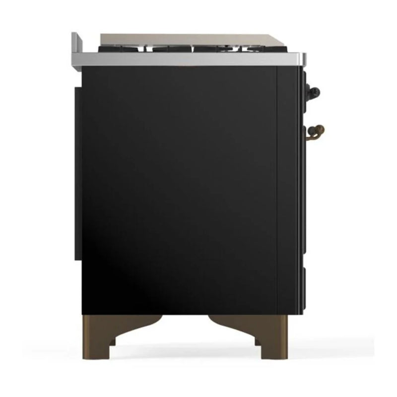 ILVE Majestic II 36" Dual Fuel Freestanding Range in Glossy Black with Burnished Trim, UM09FDQNS3BKB