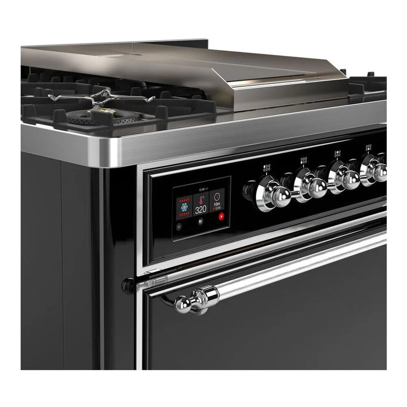 ILVE Majestic II 36" Dual Fuel Freestanding Range in Glossy Black with Chrome Trim, UM09FDQNS3BKC