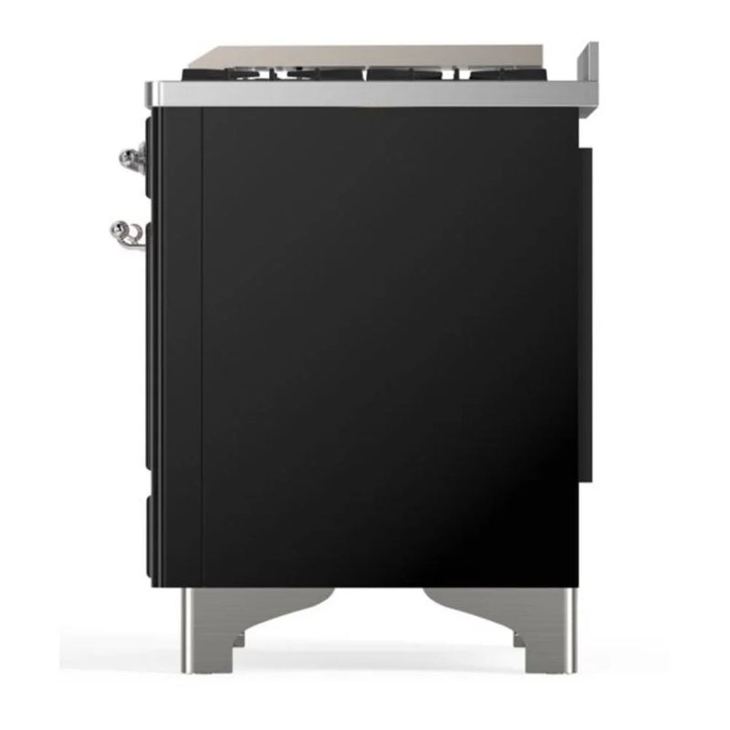 ILVE Majestic II 36" Dual Fuel Freestanding Range in Glossy Black with Chrome Trim, UM09FDQNS3BKC