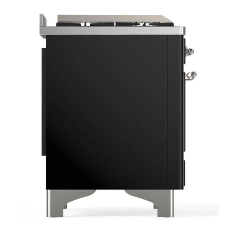 ILVE Majestic II 36" Dual Fuel Freestanding Range in Glossy Black with Chrome Trim, UM09FDQNS3BKC