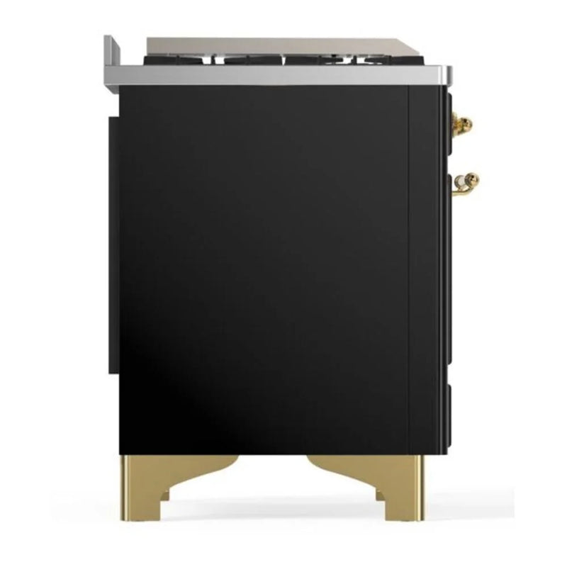 ILVE Majestic II 36" Dual Fuel Freestanding Range in Glossy Black with Brass Trim, UM09FDQNS3BKGLP