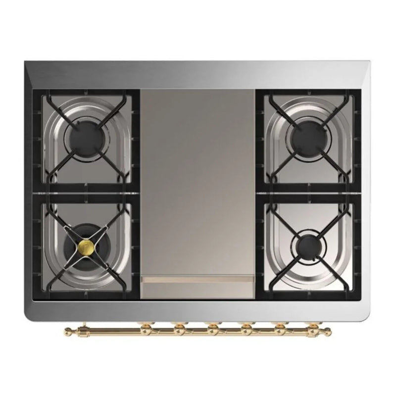 ILVE Majestic II 36" Dual Fuel Freestanding Range in Glossy Black with Brass Trim, UM09FDQNS3BKGLP