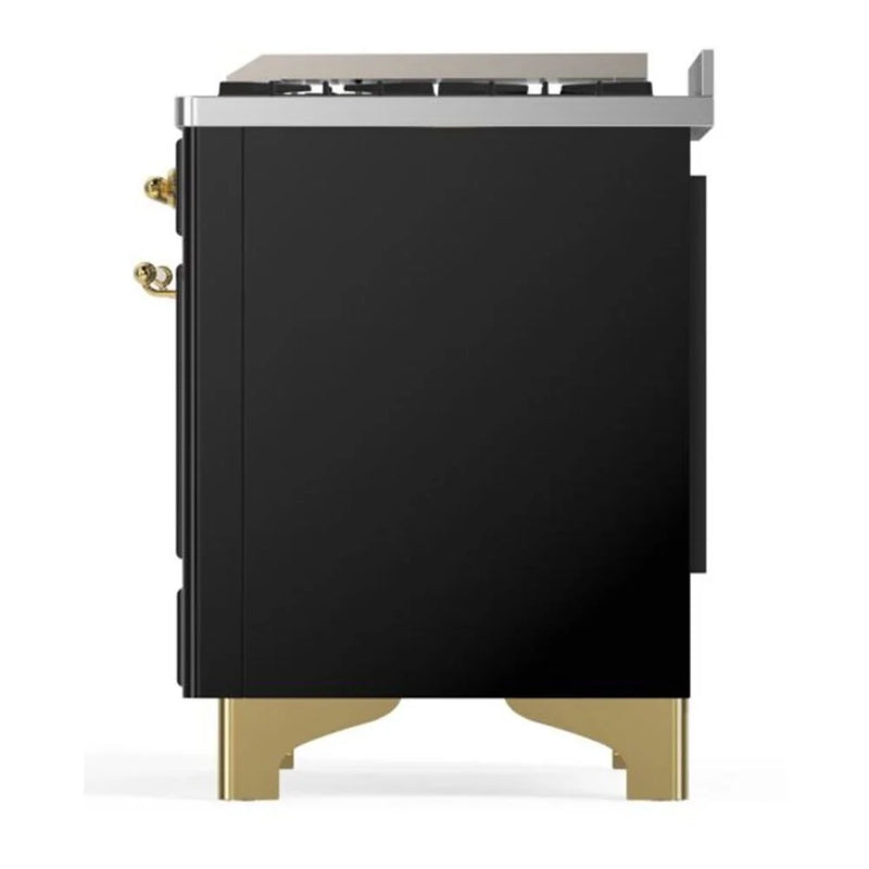 ILVE Majestic II 36" Dual Fuel Freestanding Range in Glossy Black with Brass Trim, UM09FDQNS3BKG