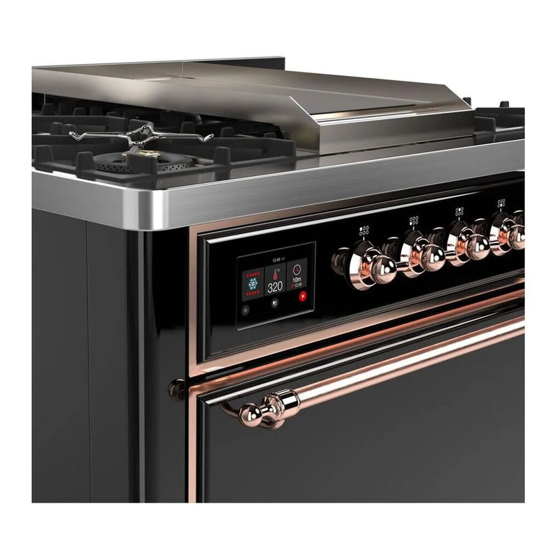 ILVE Majestic II 36" Dual Fuel Freestanding Range in Glossy Black with Copper Trim, UM09FDQNS3BKP