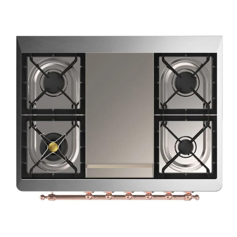 ILVE Majestic II 36" Dual Fuel Freestanding Range in Glossy Black with Copper Trim, UM09FDQNS3BKP