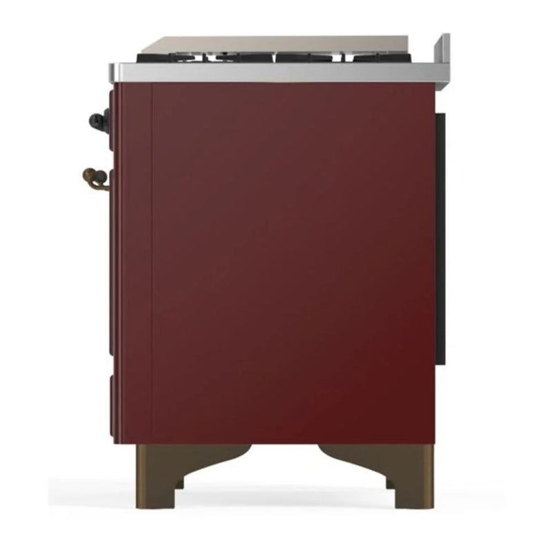 ILVE Majestic II 36" Dual Fuel Freestanding Range in Burgundy with Burnished Trim, UM09FDQNS3BUBLP