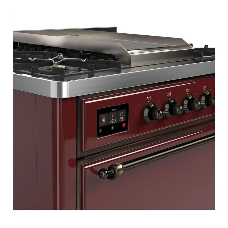 ILVE Majestic II 36" Dual Fuel Freestanding Range in Burgundy with Burnished Trim, UM09FDQNS3BUB