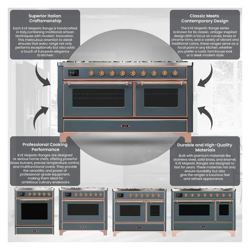 ILVE Majestic II 36" Dual Fuel Freestanding Range in Burgundy with Burnished Trim, UM09FDQNS3BUB
