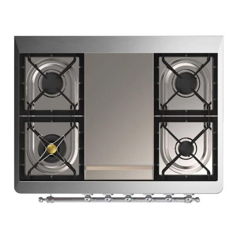 ILVE Majestic II 36" Dual Fuel Freestanding Range in Burgundy with Chrome Trim, UM09FDQNS3BUCLP