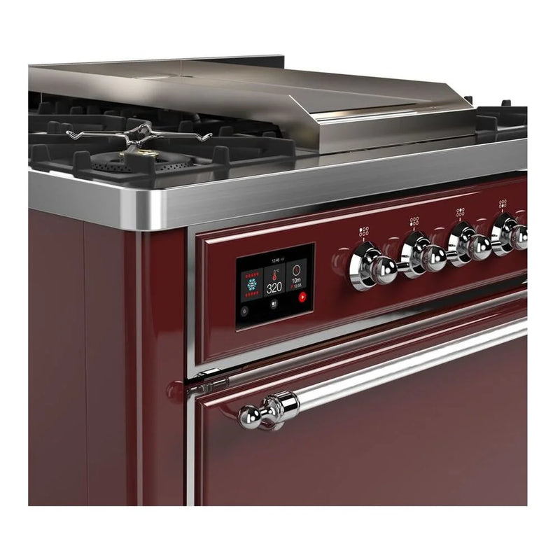 ILVE Majestic II 36" Dual Fuel Freestanding Range in Burgundy with Chrome Trim, UM09FDQNS3BUC
