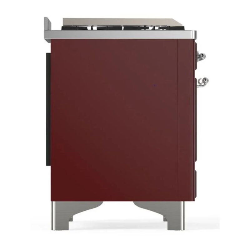 ILVE Majestic II 36" Dual Fuel Freestanding Range in Burgundy with Chrome Trim, UM09FDQNS3BUC