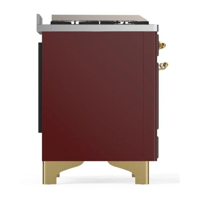 ILVE Majestic II 36" Dual Fuel Freestanding Range in Burgundy with Brass Trim, UM09FDQNS3BUG