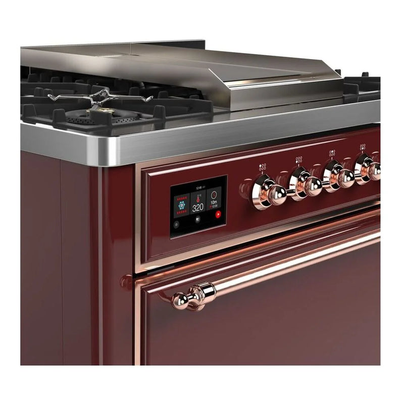 ILVE Majestic II 36" Dual Fuel Freestanding Range in Burgundy with Copper Trim, UM09FDQNS3BUP