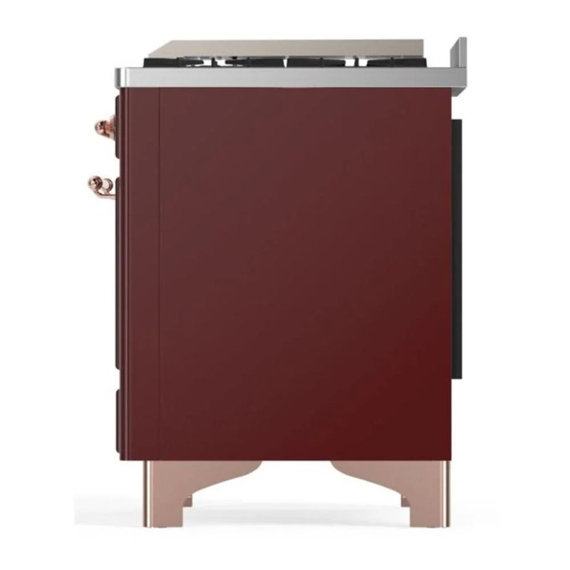 ILVE Majestic II 36" Dual Fuel Freestanding Range in Burgundy with Copper Trim, UM09FDQNS3BUP