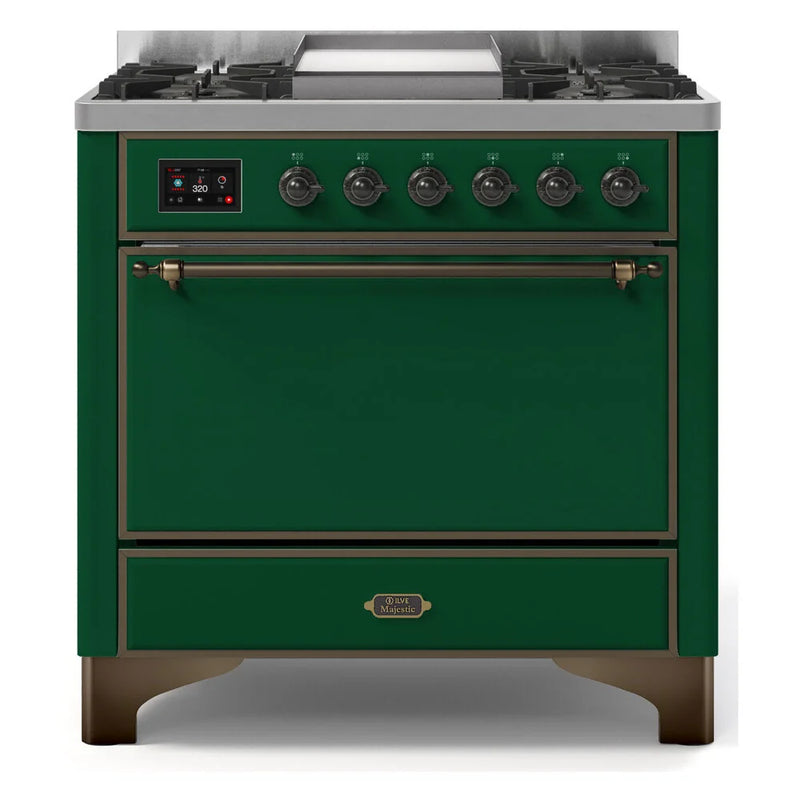 ILVE Majestic II 36" Dual Fuel Freestanding Range in Emerald Green with Burnished Trim, UM09FDQNS3EGBLP