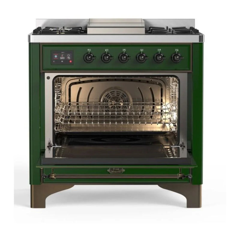 ILVE Majestic II 36" Dual Fuel Freestanding Range in Emerald Green with Burnished Trim, UM09FDQNS3EGB