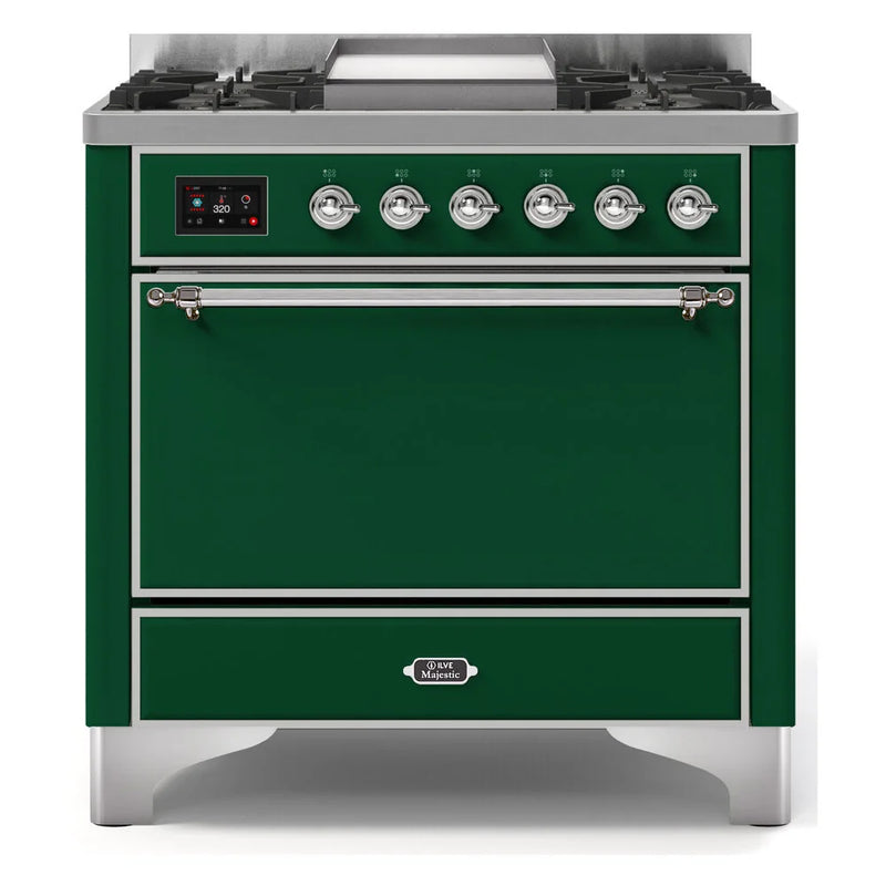 ILVE Majestic II 36" Dual Fuel Freestanding Range in Emerald Green with Chrome Trim, UM09FDQNS3EGC