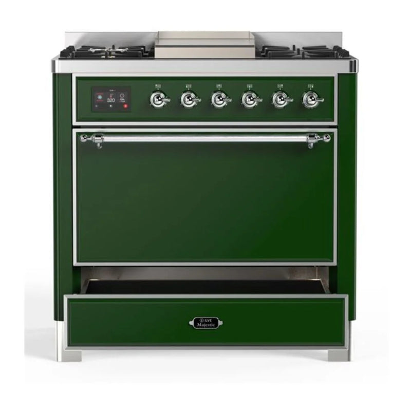 ILVE Majestic II 36" Dual Fuel Freestanding Range in Emerald Green with Chrome Trim, UM09FDQNS3EGC