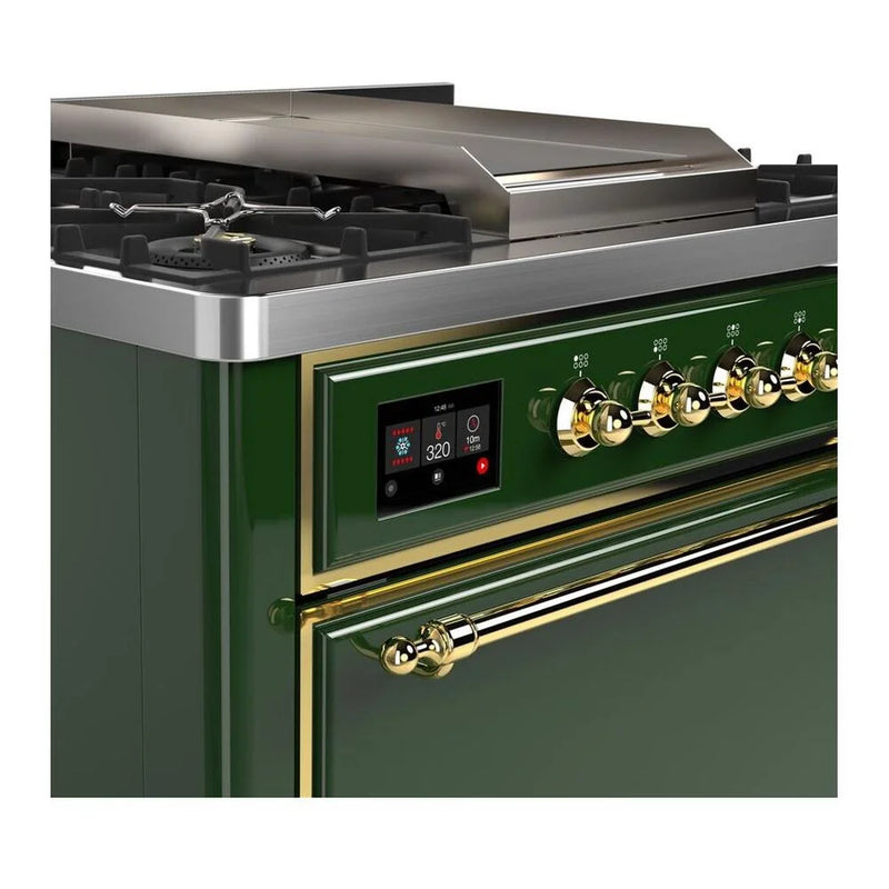 ILVE Majestic II 36" Dual Fuel Freestanding Range in Emerald Green with Brass Trim, UM09FDQNS3EGG