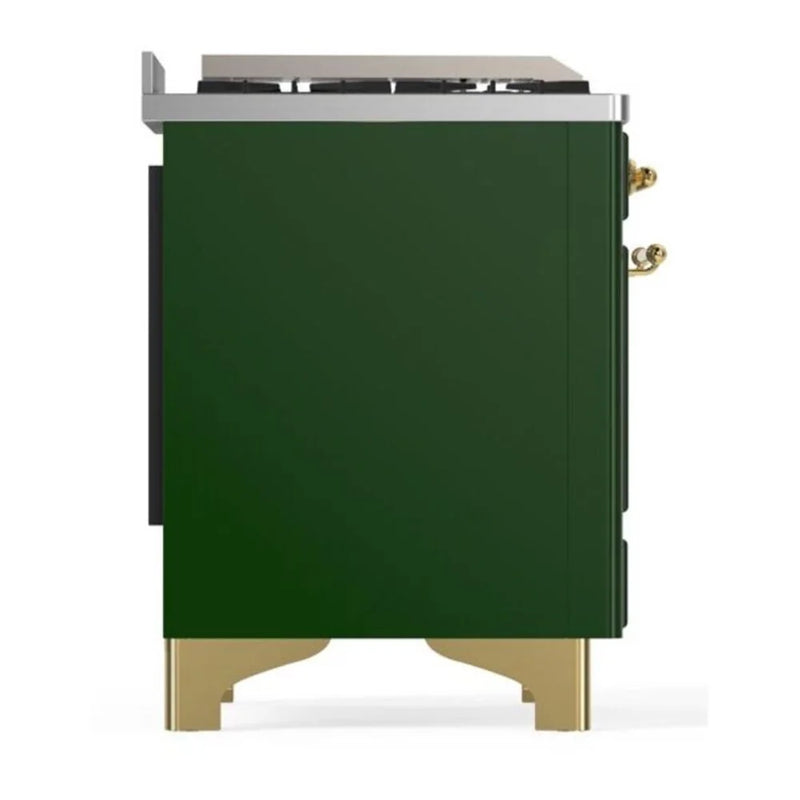 ILVE Majestic II 36" Dual Fuel Freestanding Range in Emerald Green with Brass Trim, UM09FDQNS3EGG