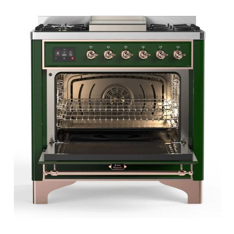 ILVE Majestic II 36" Dual Fuel Freestanding Range in Emerald Green with Copper Trim, UM09FDQNS3EGPLP