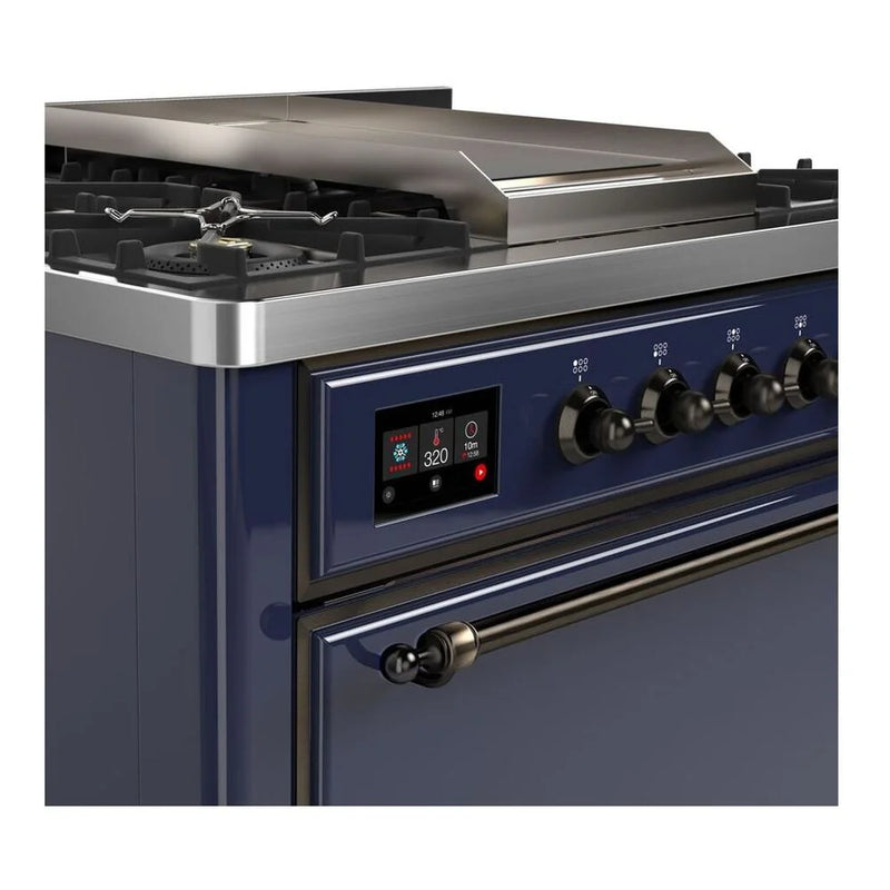 ILVE Majestic II 36" Dual Fuel Freestanding Range in Midnight Blue with Burnished Trim, UM09FDQNS3MBB