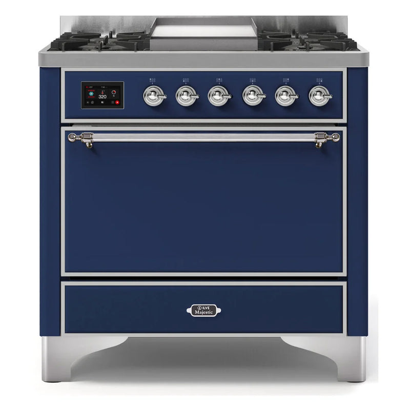 ILVE Majestic II 36" Dual Fuel Freestanding Range in Midnight Blue with Chrome Trim, UM09FDQNS3MBCLP