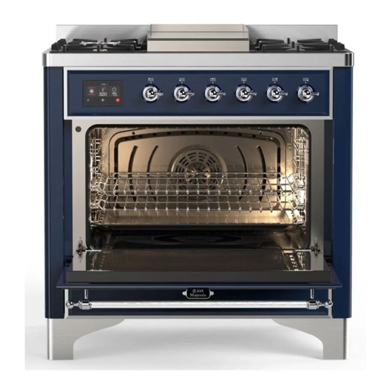 ILVE Majestic II 36" Dual Fuel Freestanding Range in Midnight Blue with Chrome Trim, UM09FDQNS3MBC